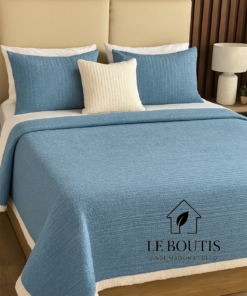 COUVRE LIT, HIVER PARIS, 3 PIÈCES, BLEU