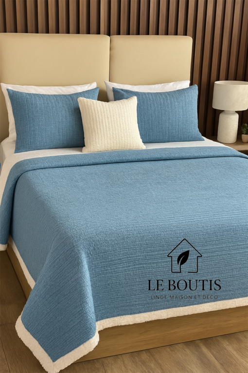 COUVRE LIT, HIVER PARIS, 3 PIÈCES, BLEU